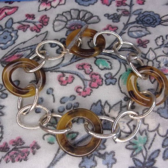 Silver Tortoise Shell Link Toggle Clasp Bracelet 8" L - Picture 1 of 7